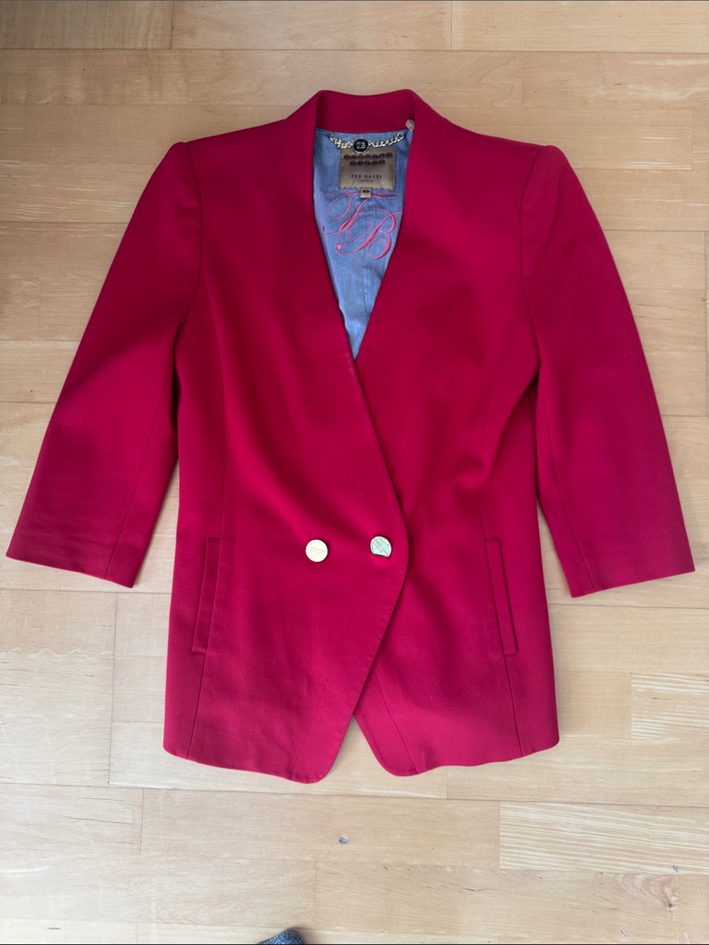 Ted Baker Red Double-Breasted Blazer with Gold Buttons